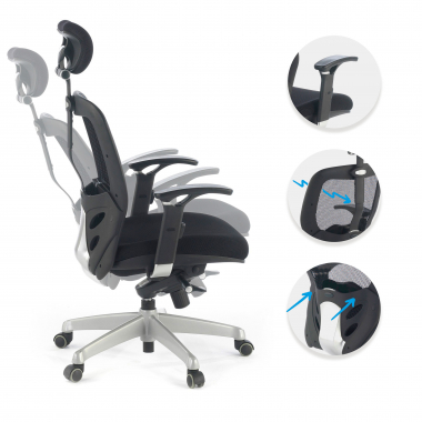 burostuhl home office schwarz mit kopfstutze netzstoff 3d verstellbare armlehnen lordosenstutze kopfstutze 3
