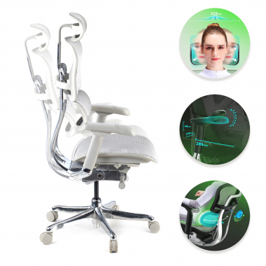 ergonomischer burostuhl weiss grau weisse struktur netz netzstoff 5d verstellbare armlehnen kopfstutze 3