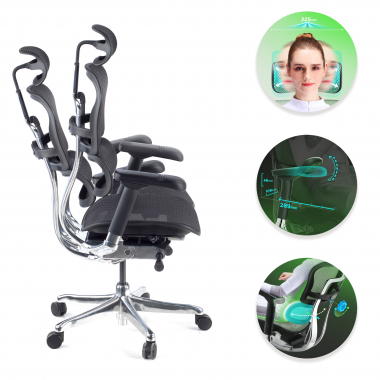 ergonomischer burostuhl schwarz schwarze struktur netz netzstoff 5d verstellbare armlehnen kopfstutze 3