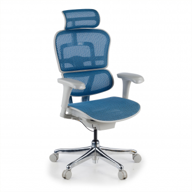 ergonomischer burostuhl weiss blau weisse struktur netz netzstoff bewegliche armlehnen kopfstutze 1