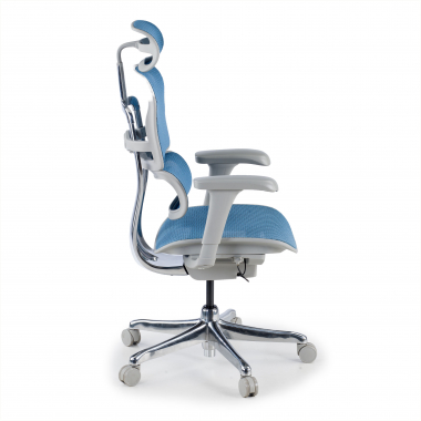 ergonomischer burostuhl weiss blau weisse struktur netz netzstoff bewegliche armlehnen kopfstutze 6