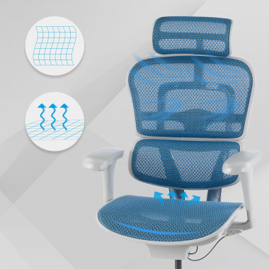 ergonomischer burostuhl weiss blau weisse struktur netz netzstoff bewegliche armlehnen kopfstutze 4