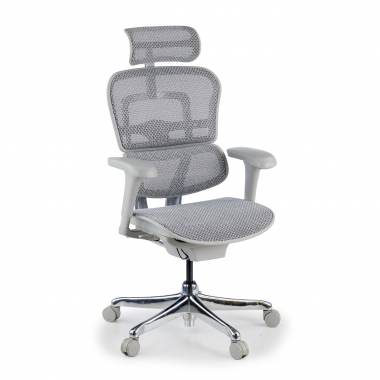 ergonomischer burostuhl weiss grau weisse struktur netz netzstoff bewegliche armlehnen kopfstutze 1