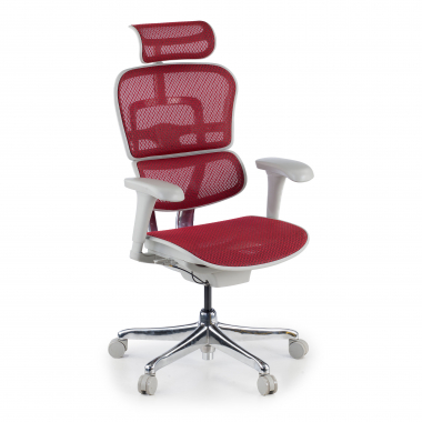 ergonomischer burostuhl weiss rot weisse struktur netz netzstoff bewegliche armlehnen kopfstutze 1