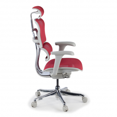 ergonomischer burostuhl weiss rot weisse struktur netz netzstoff bewegliche armlehnen kopfstutze 6
