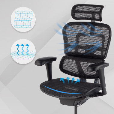 ergonomischer burostuhl schwarz schwarzes gestell netz netzstoff bewegliche armlehnen kopfstutze 3