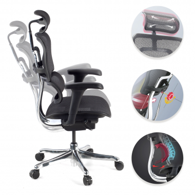 ergonomischer burostuhl schwarz schwarzes gestell netz netzstoff bewegliche armlehnen kopfstutze 4