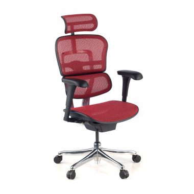 ergonomischer burostuhl rot schwarzes gestell netz netzstoff bewegliche armlehnen kopfstutze 1