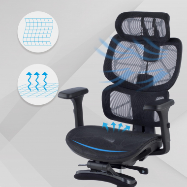 ergonomischer burostuhl schwarz every netzstoff 3d verstellbare armlehnen kopfstutze ausziehbare fussstutze 4