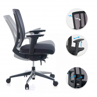burostuhl home office schwarz ohne kopfstutze gepolstert netzstoff bewegliche armlehnen lordosenstutze 3