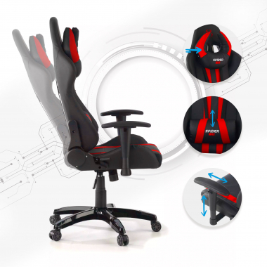 gaming stuhl rot spider kunstleder bewegliche armlehnen lumbal und nackenkissen kopfstutze 3