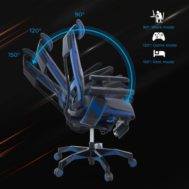 gaming stuhl blau genidia naturleder 5d verstellbare armlehnen lordosenstutze ausziehbare fussstutze 4