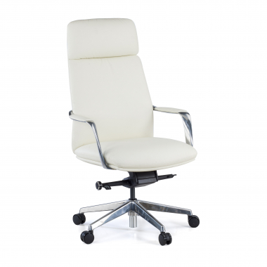 chefsessel weiss naturleder gepolsterte armlehnen 1