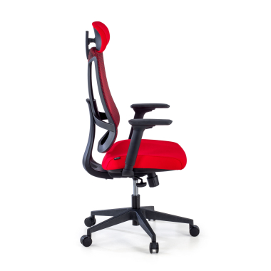 ergonomischer burostuhl rot schwarzes gestell netzstoff 3d verstellbare armlehnen lordosenstutze kopfstutze 4
