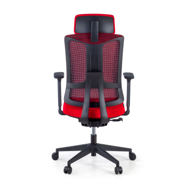 ergonomischer burostuhl rot schwarzes gestell netzstoff 3d verstellbare armlehnen lordosenstutze kopfstutze 6