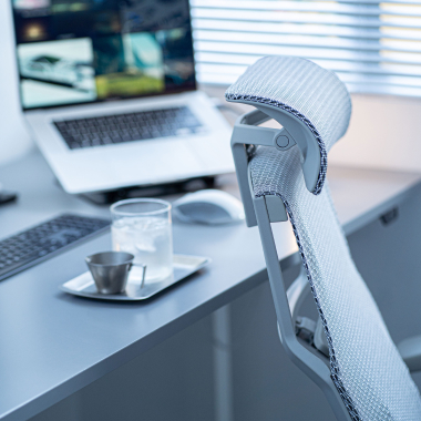 ergonomischer burostuhl grau weisse struktur netzstoff 5d verstellbare armlehnen lordosenstutze kopfstutze 11