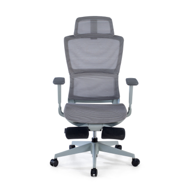 ergonomischer burostuhl grau mit fussstutze netzstoff 3d verstellbare armlehnen doppelte lordosenstutze kopfstutze ausziehbare fussstutze 3