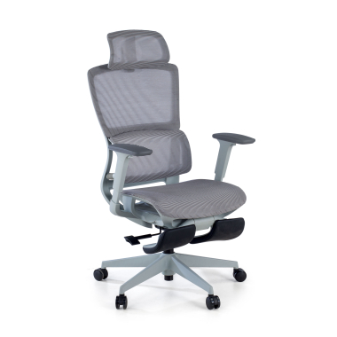 ergonomischer burostuhl grau mit fussstutze netzstoff 3d verstellbare armlehnen doppelte lordosenstutze kopfstutze ausziehbare fussstutze 1