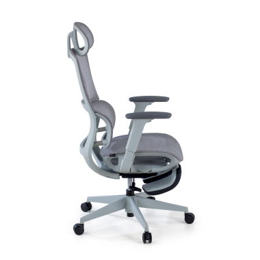 ergonomischer burostuhl grau mit fussstutze netzstoff 3d verstellbare armlehnen doppelte lordosenstutze kopfstutze ausziehbare fussstutze 4
