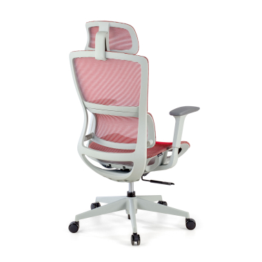 ergonomischer burostuhl weiss rot weisse struktur netzstoff 3d verstellbare armlehnen doppelte lordosenstutze kopfstutze 4