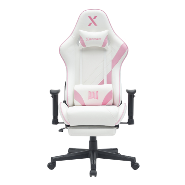 gaming stuhl weiss rosa epic kunstleder bewegliche armlehnen lumbal und nackenkissen kopfstutze ausziehbare fussstutze 3
