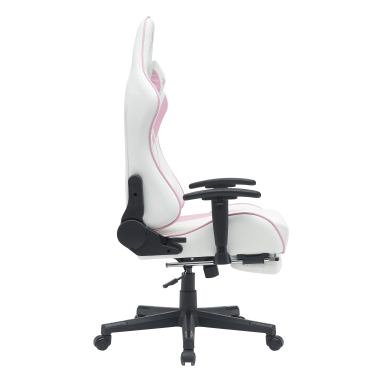 gaming stuhl weiss rosa epic kunstleder bewegliche armlehnen lumbal und nackenkissen kopfstutze ausziehbare fussstutze 7