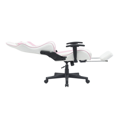 gaming stuhl weiss rosa epic kunstleder bewegliche armlehnen lumbal und nackenkissen kopfstutze ausziehbare fussstutze 4