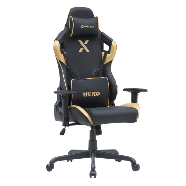 gaming stuhl gelb hero kunstleder bewegliche armlehnen lumbal und nackenkissen kopfstutze 1
