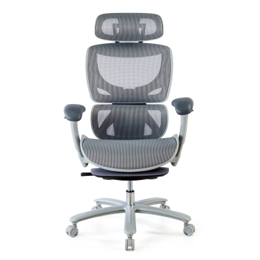 ergonomischer burostuhl weiss grau weisse struktur netzstoff 3d verstellbare armlehnen kopfstutze ausziehbare fussstutze 3