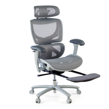 ergonomischer burostuhl weiss grau weisse struktur netzstoff 3d verstellbare armlehnen kopfstutze ausziehbare fussstutze 6