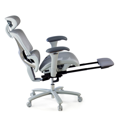 ergonomischer burostuhl weiss grau weisse struktur netzstoff 3d verstellbare armlehnen kopfstutze ausziehbare fussstutze 5