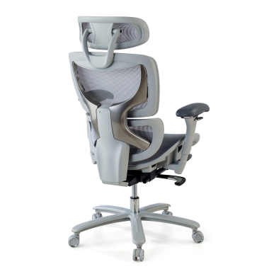 ergonomischer burostuhl weiss grau weisse struktur netzstoff 3d verstellbare armlehnen kopfstutze ausziehbare fussstutze 7