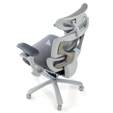 ergonomischer burostuhl weiss grau weisse struktur netzstoff 3d verstellbare armlehnen kopfstutze ausziehbare fussstutze 8