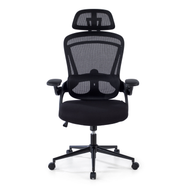 ergonomischer burostuhl schwarz optima netzstoff hochklappbare armlehnen doppelte lordosenstutze kopfstutze 3