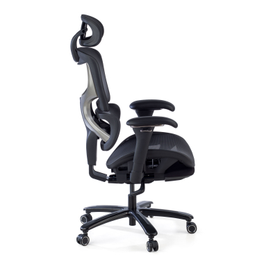 ergonomischer burostuhl schwarz schwarze struktur netzstoff 3d verstellbare armlehnen kopfstutze ausziehbare fussstutze 7