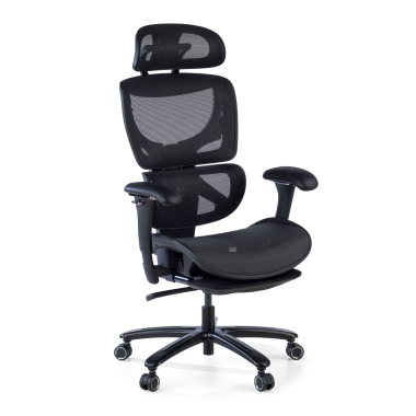 ergonomischer burostuhl schwarz schwarze struktur netzstoff 3d verstellbare armlehnen kopfstutze ausziehbare fussstutze 1