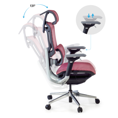 ergonomischer burostuhl rot valkyr netzstoff 4d verstellbare armlehnen doppelte lordosenstutze kopfstutze 4